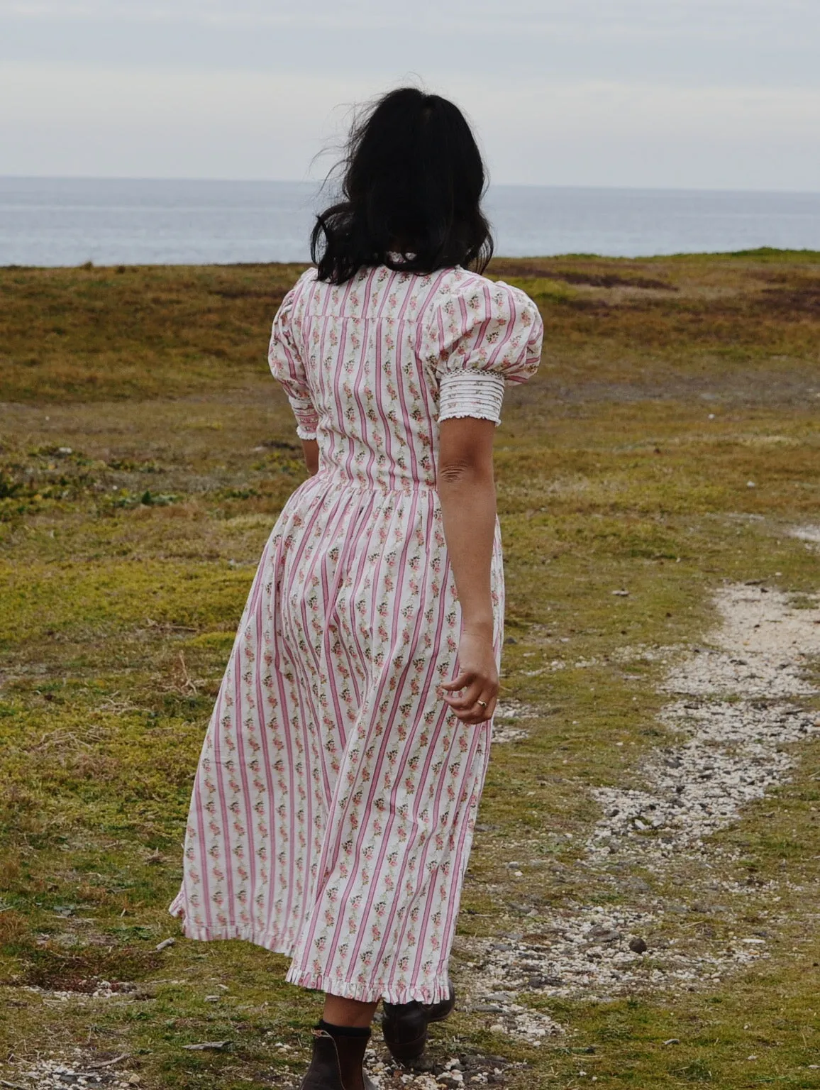 100% RECYCLED COTTON - AURELIA DRESS IN ROSE VINTAGE WALLPAPER