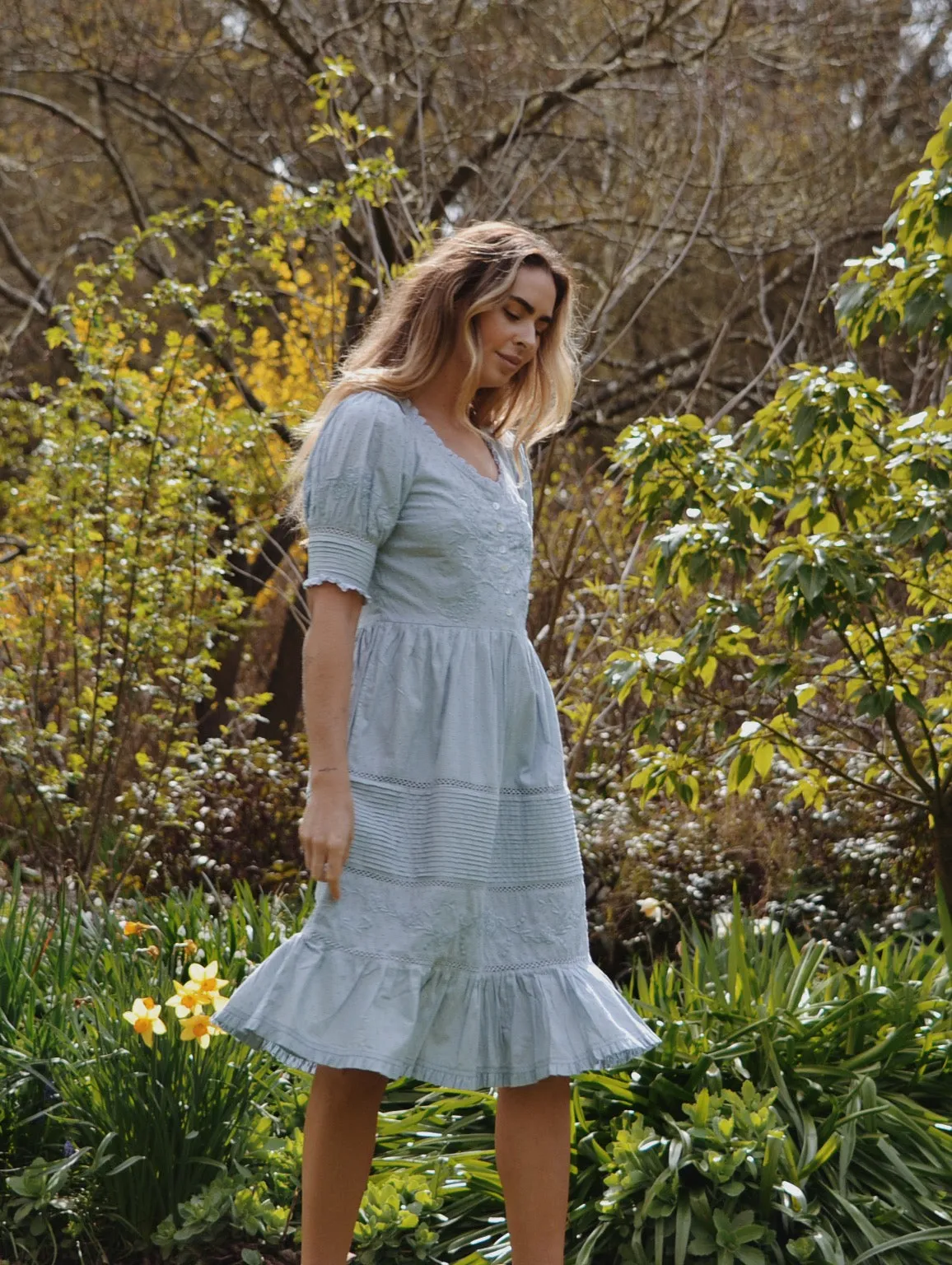 100% RECYCLED COTTON - FAUSTINE DRESS PASTEL BLUE