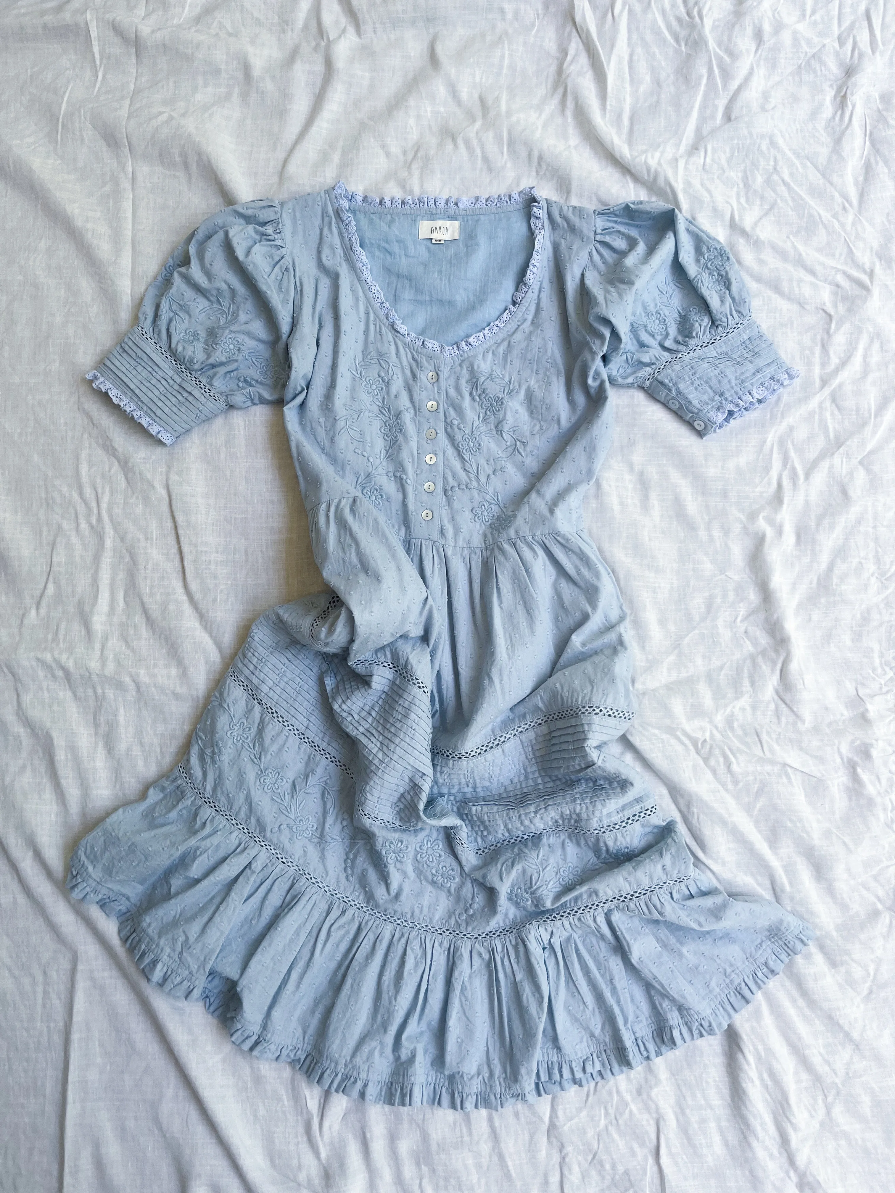 100% RECYCLED COTTON - FAUSTINE DRESS PASTEL BLUE