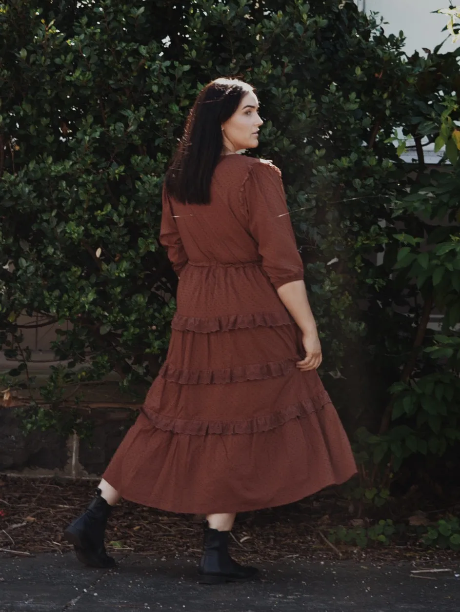 100% RECYCLED COTTON - LITTÉRAIRE RUST COTTON LACE DRESS