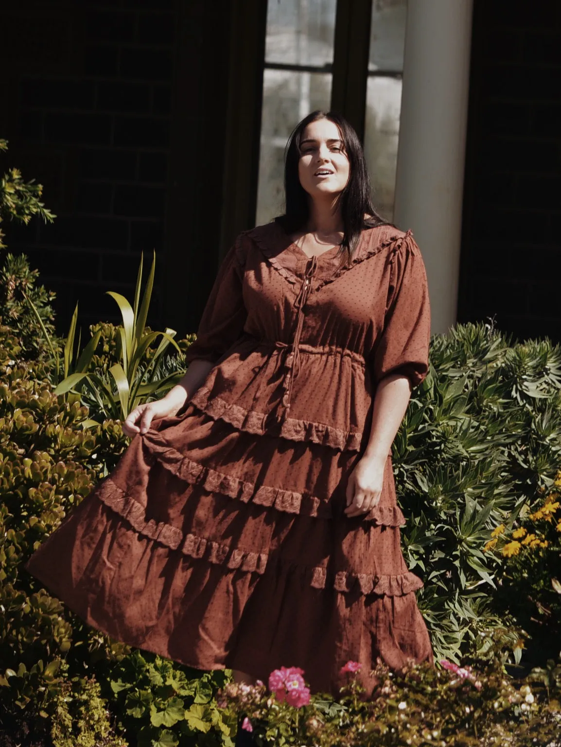 100% RECYCLED COTTON - LITTÉRAIRE RUST COTTON LACE DRESS