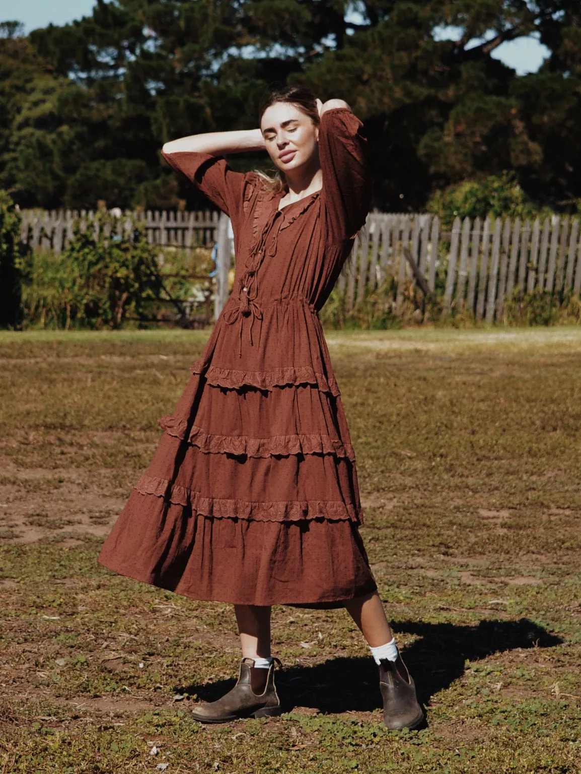 100% RECYCLED COTTON - LITTÉRAIRE RUST COTTON LACE DRESS