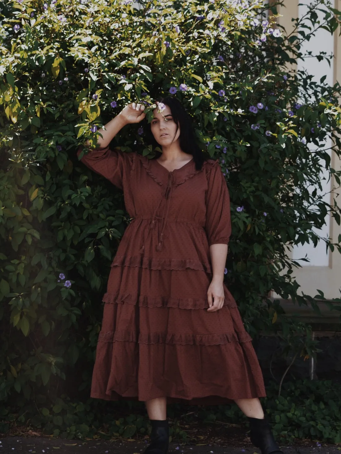 100% RECYCLED COTTON - LITTÉRAIRE RUST COTTON LACE DRESS