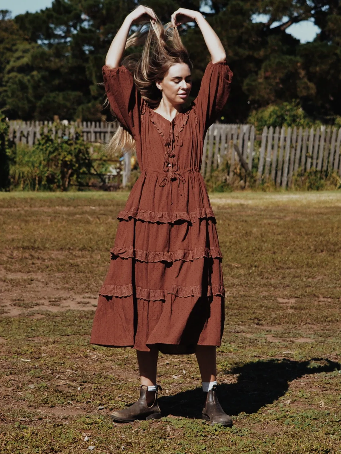 100% RECYCLED COTTON - LITTÉRAIRE RUST COTTON LACE DRESS