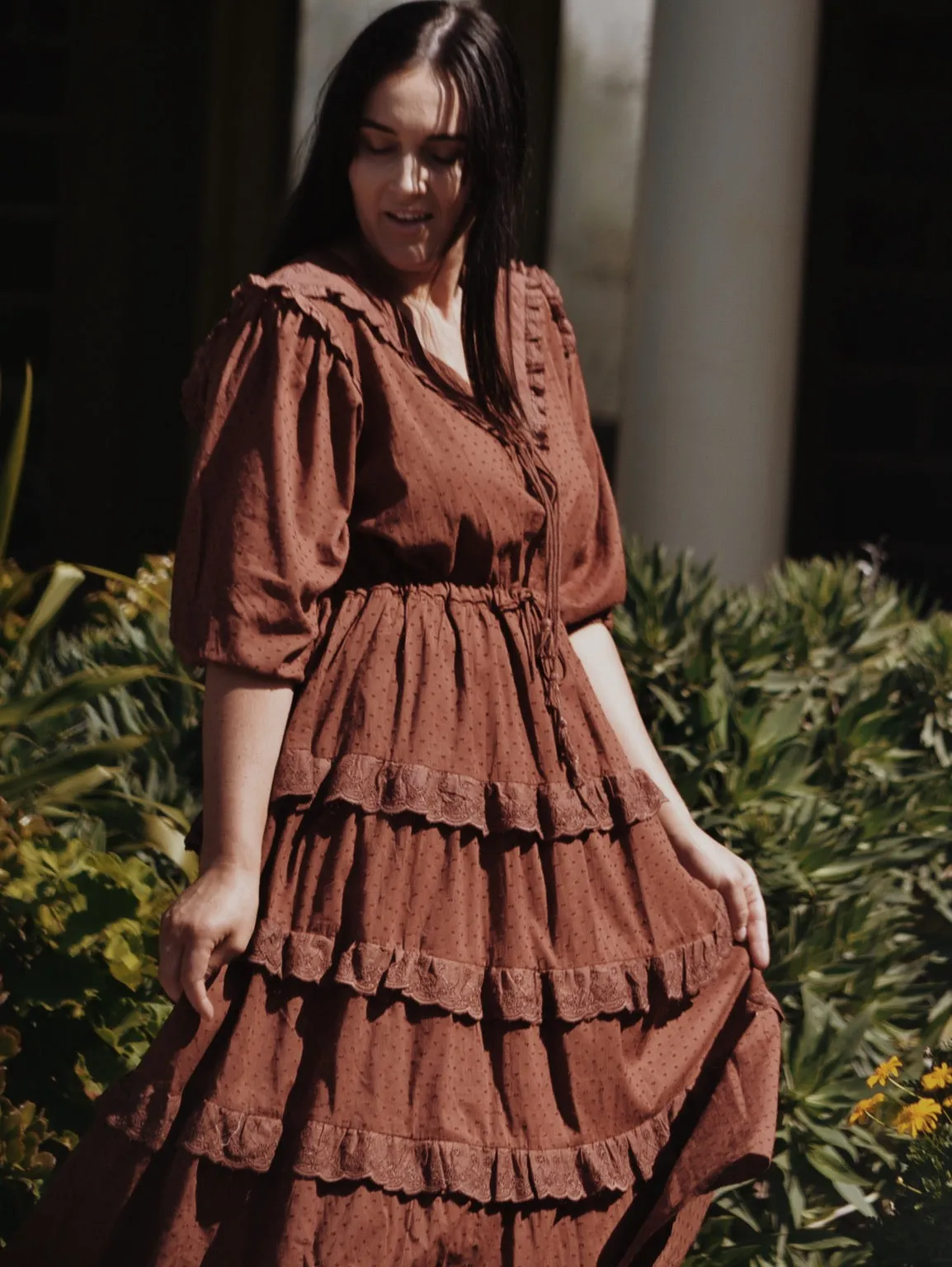 100% RECYCLED COTTON - LITTÉRAIRE RUST COTTON LACE DRESS