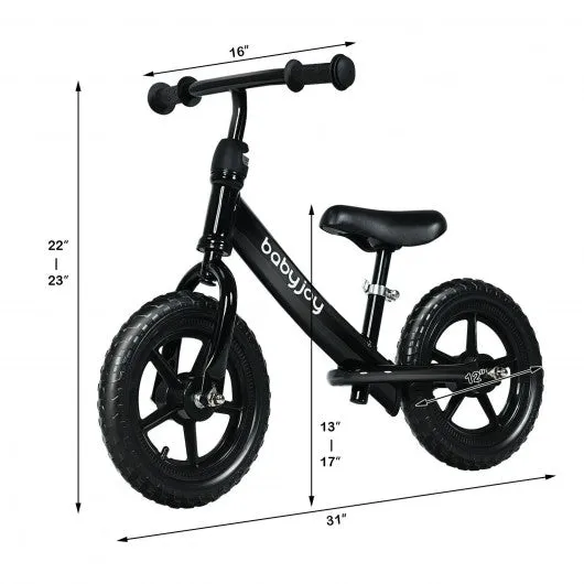 12" Kids Balance No-Pedal Ride Pre Learn Bike with Adjustable Seat-Black