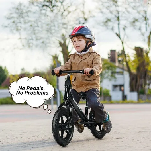 12" Kids Balance No-Pedal Ride Pre Learn Bike with Adjustable Seat-Black