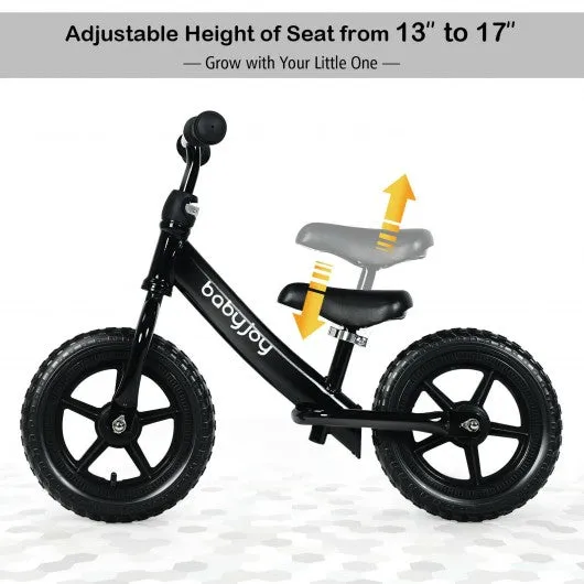 12" Kids Balance No-Pedal Ride Pre Learn Bike with Adjustable Seat-Black