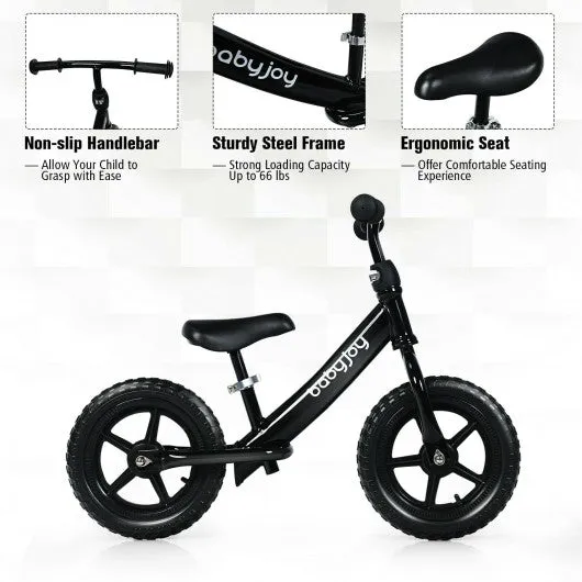 12" Kids Balance No-Pedal Ride Pre Learn Bike with Adjustable Seat-Black