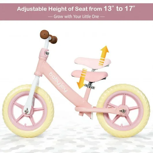 12" Kids Balance No-Pedal Ride Pre Learn Bike with Adjustable Seat-Pink