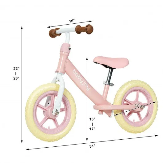 12" Kids Balance No-Pedal Ride Pre Learn Bike with Adjustable Seat-Pink