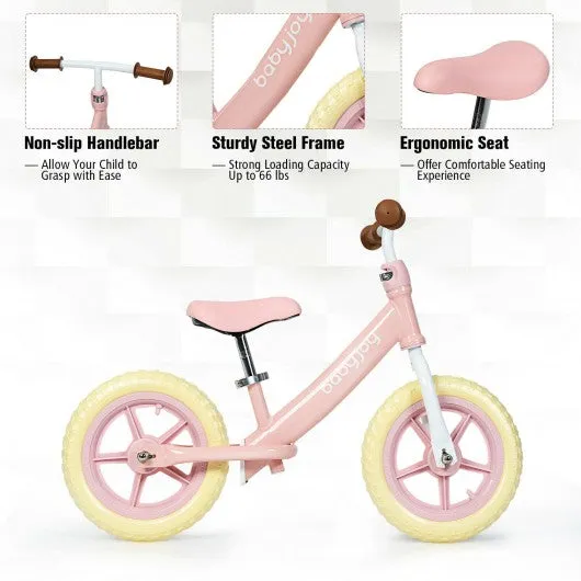 12" Kids Balance No-Pedal Ride Pre Learn Bike with Adjustable Seat-Pink