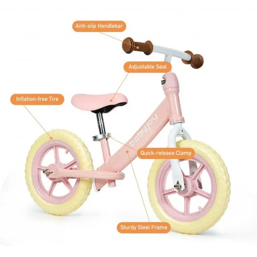 12" Kids Balance No-Pedal Ride Pre Learn Bike with Adjustable Seat-Pink