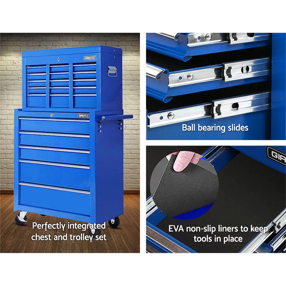 14 Drawers Toolbox Chest Cabinet Mechanic Trolley Garage Tool Storage Box - Blue