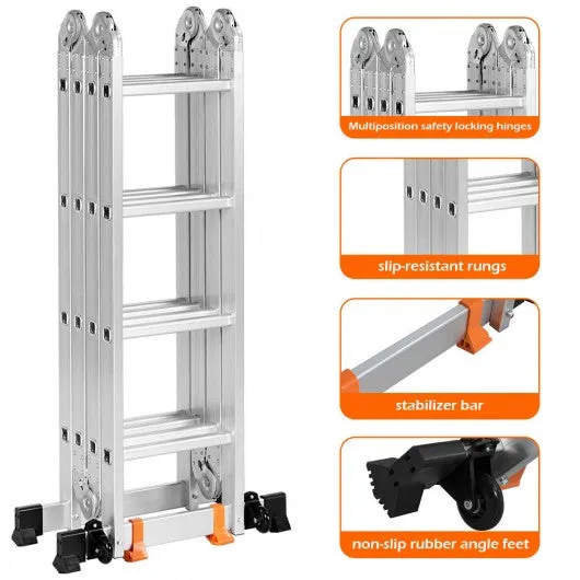 15.5' 16-Step Multi Purpose Aluminum Folding Scaffold Ladder