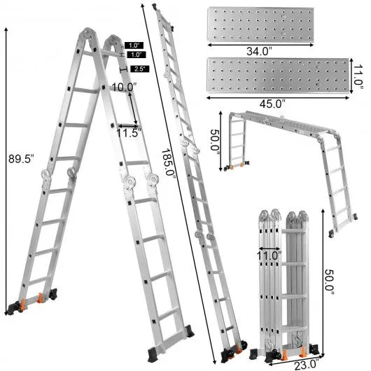 15.5' 16-Step Multi Purpose Aluminum Folding Scaffold Ladder