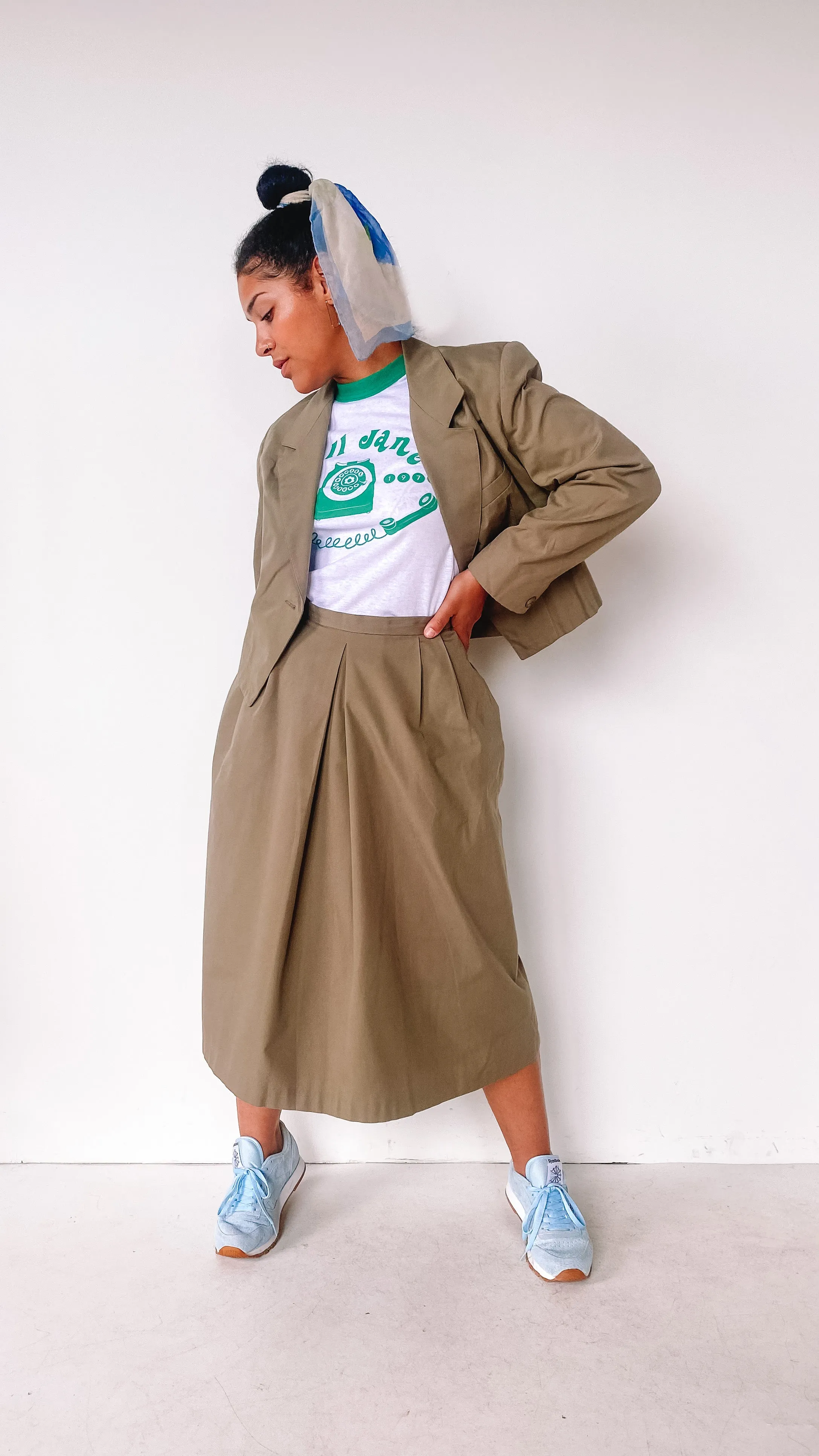 1990s Laurel Green Blazer & Skirt Set, sz. M