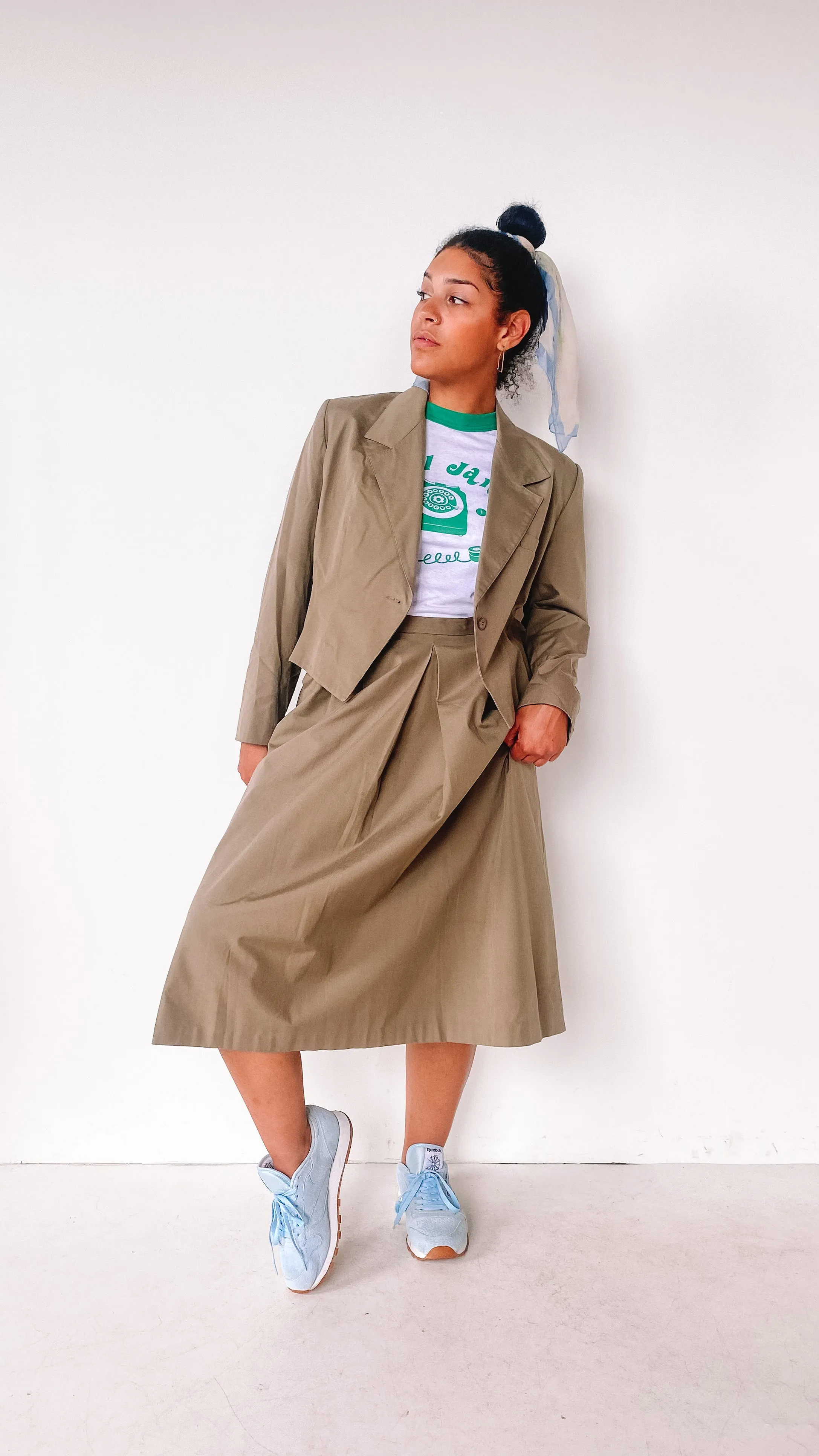 1990s Laurel Green Blazer & Skirt Set, sz. M