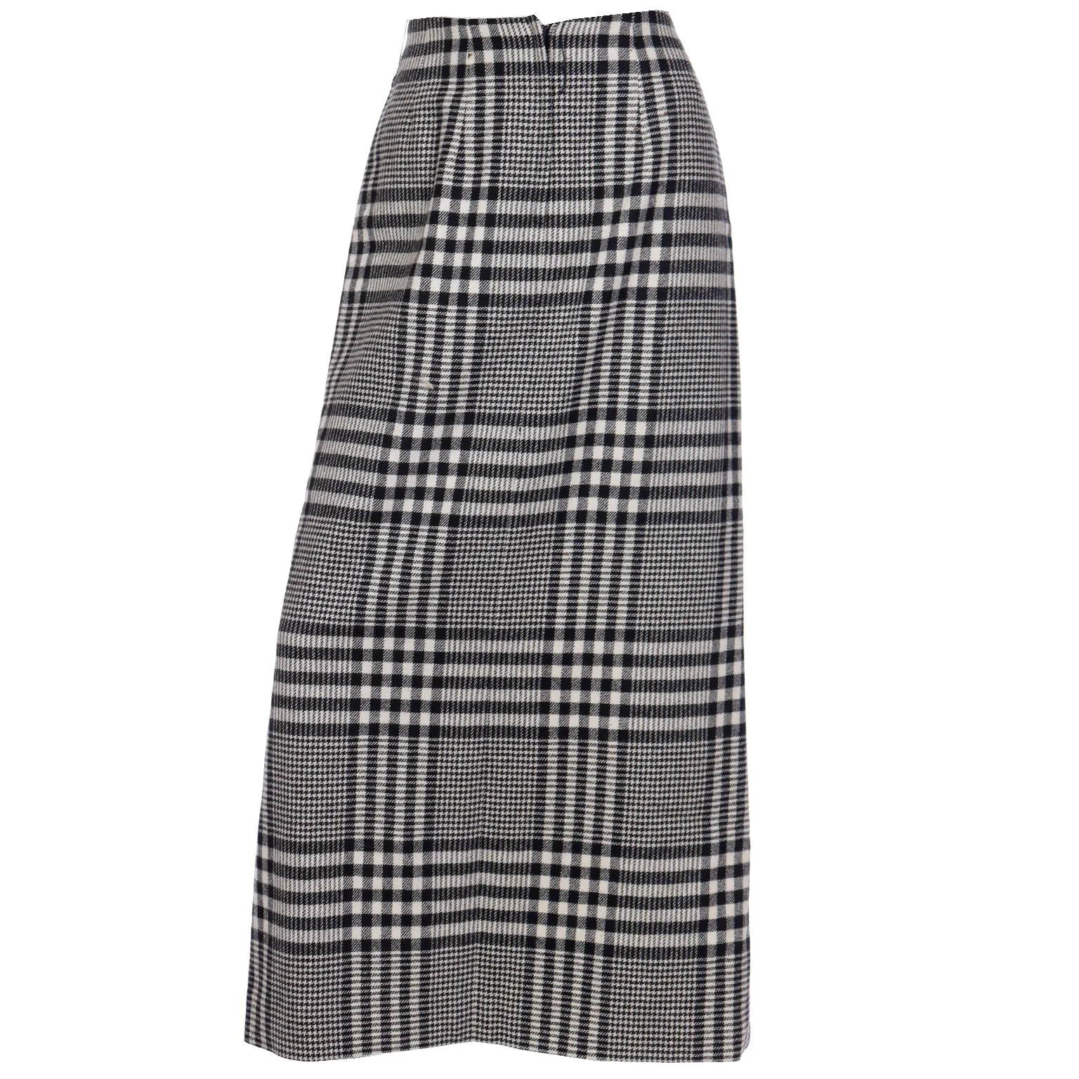 1990s Vintage Long Midi Black Plaid Wool Skirt