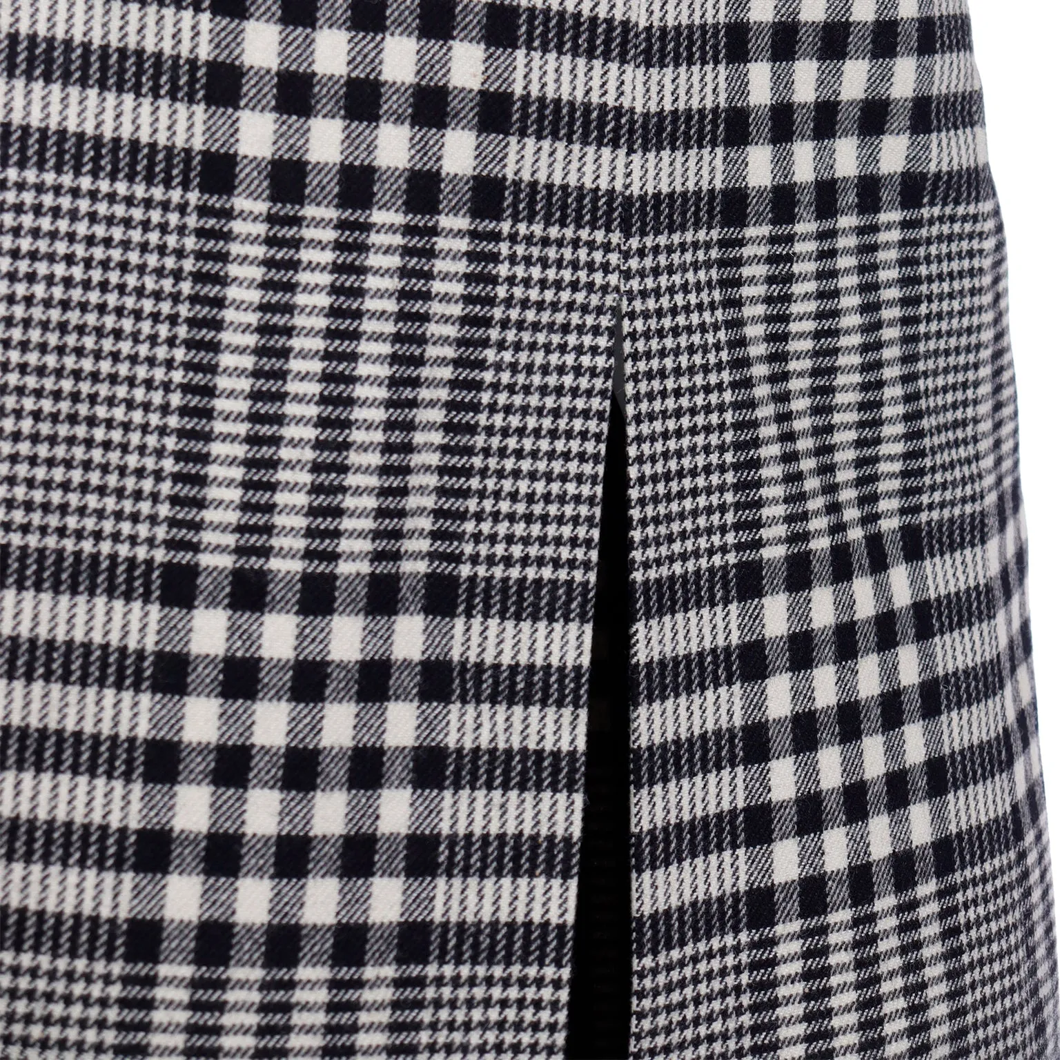 1990s Vintage Long Midi Black Plaid Wool Skirt