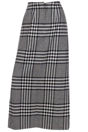 1990s Vintage Long Midi Black Plaid Wool Skirt