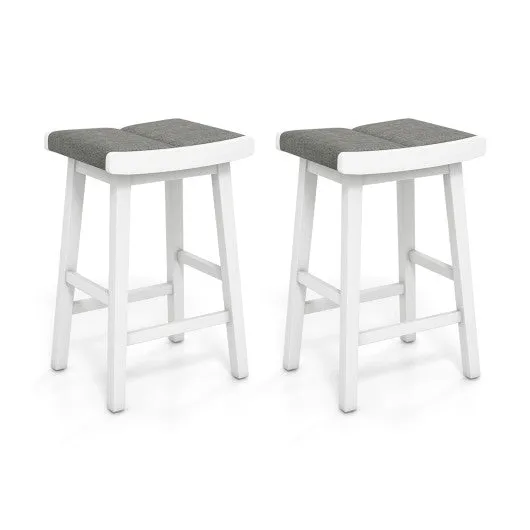 2 Pieces 26/31.5 Inch Upholstered Saddle Barstools with Padded Cushions-26 inches