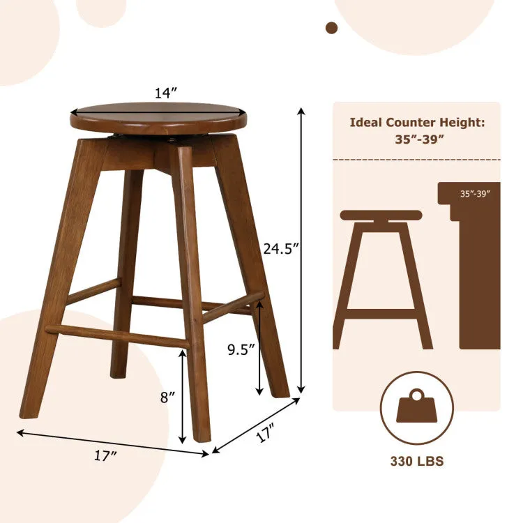 2 Set of 24.5 Inch Counter Height Bar Stool with Rubber Wood Frame