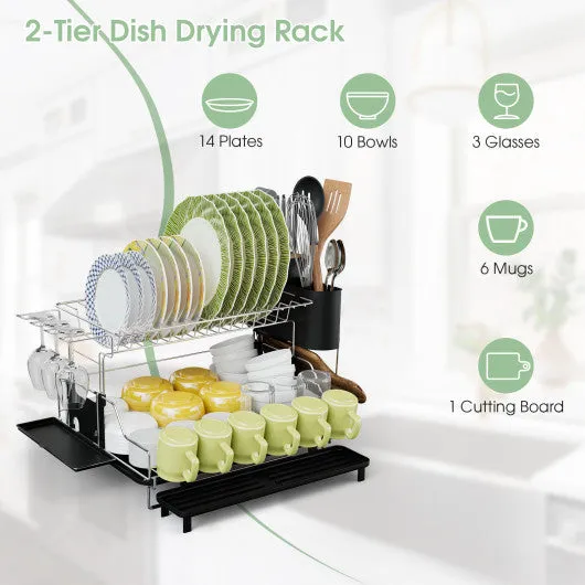 2-Tier Detachable Dish Drying Rack with Cutlery Holder