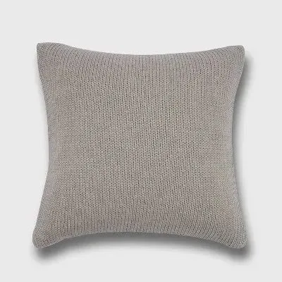 20"x20" Oversize Chunky Sweater Knit Square Throw Pillow Light Gray - Evergrace