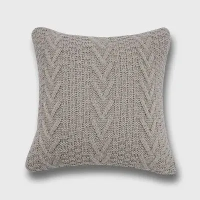 20"x20" Oversize Chunky Sweater Knit Square Throw Pillow Light Gray - Evergrace