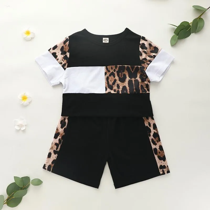 2pcs Fashion Leopard Color-block T-shirt and Pants