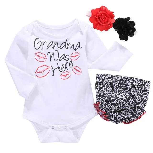 3pcs!!Toddler Newborn Baby Girls Tops Long Sleeve Kiss Romper PP Pants Flower Headband Outfit Set Clothes