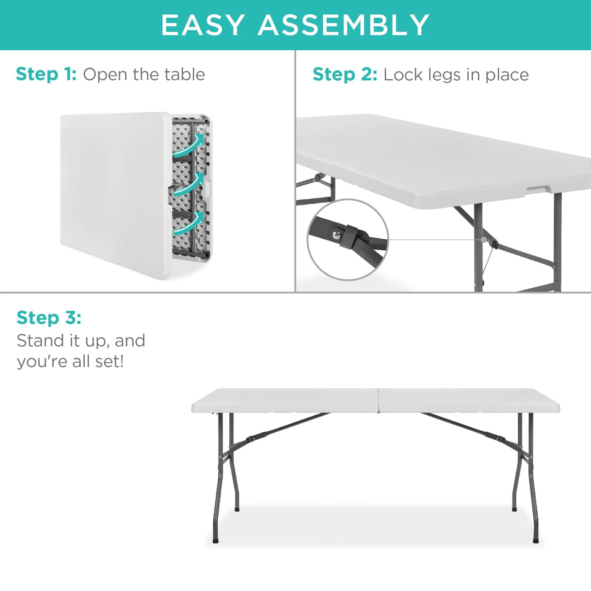 6ft Portable Folding Plastic Dining Table w/ Handle, Lock