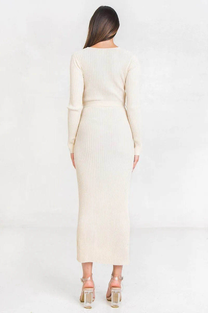 A Ribbed Sweater Knit Maxi Dress