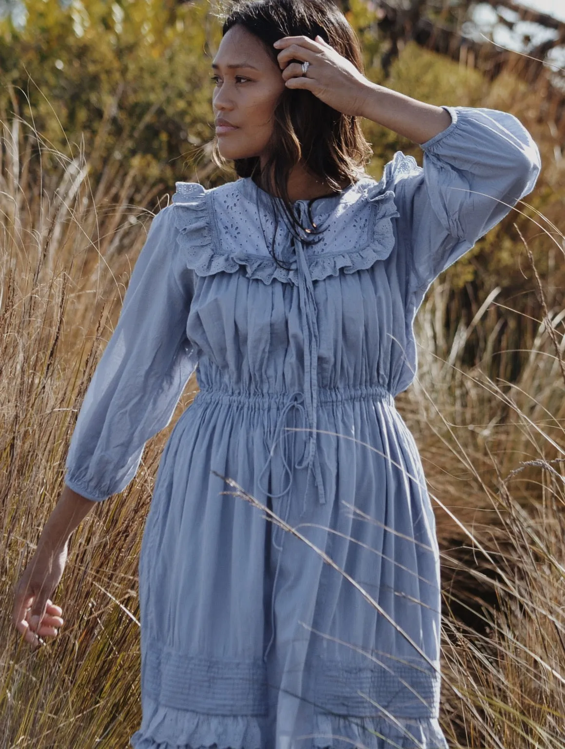 ABERDEEN DUSTY BLUE COTTON LACE DRESS