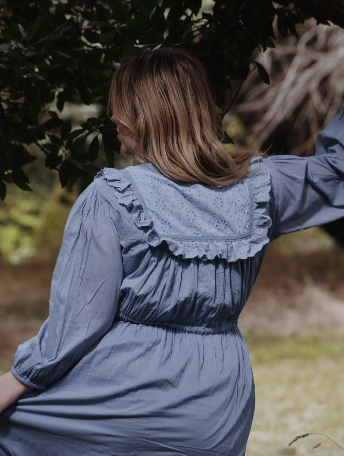 ABERDEEN DUSTY BLUE COTTON LACE DRESS