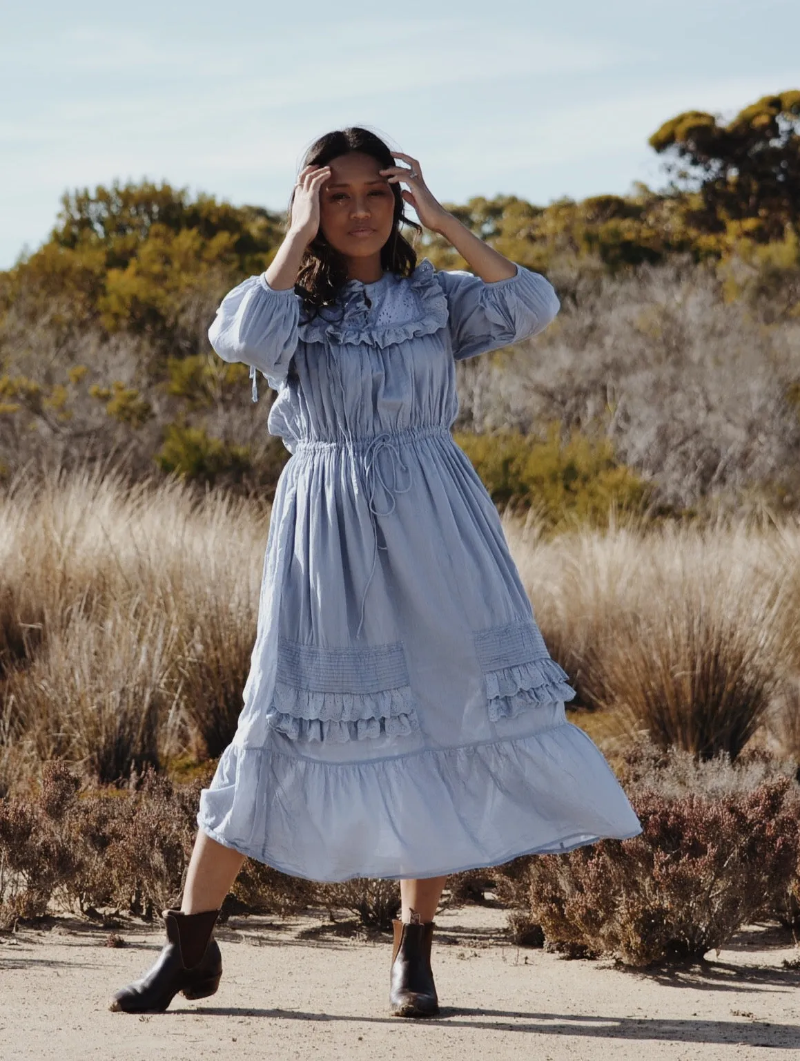 ABERDEEN DUSTY BLUE COTTON LACE DRESS