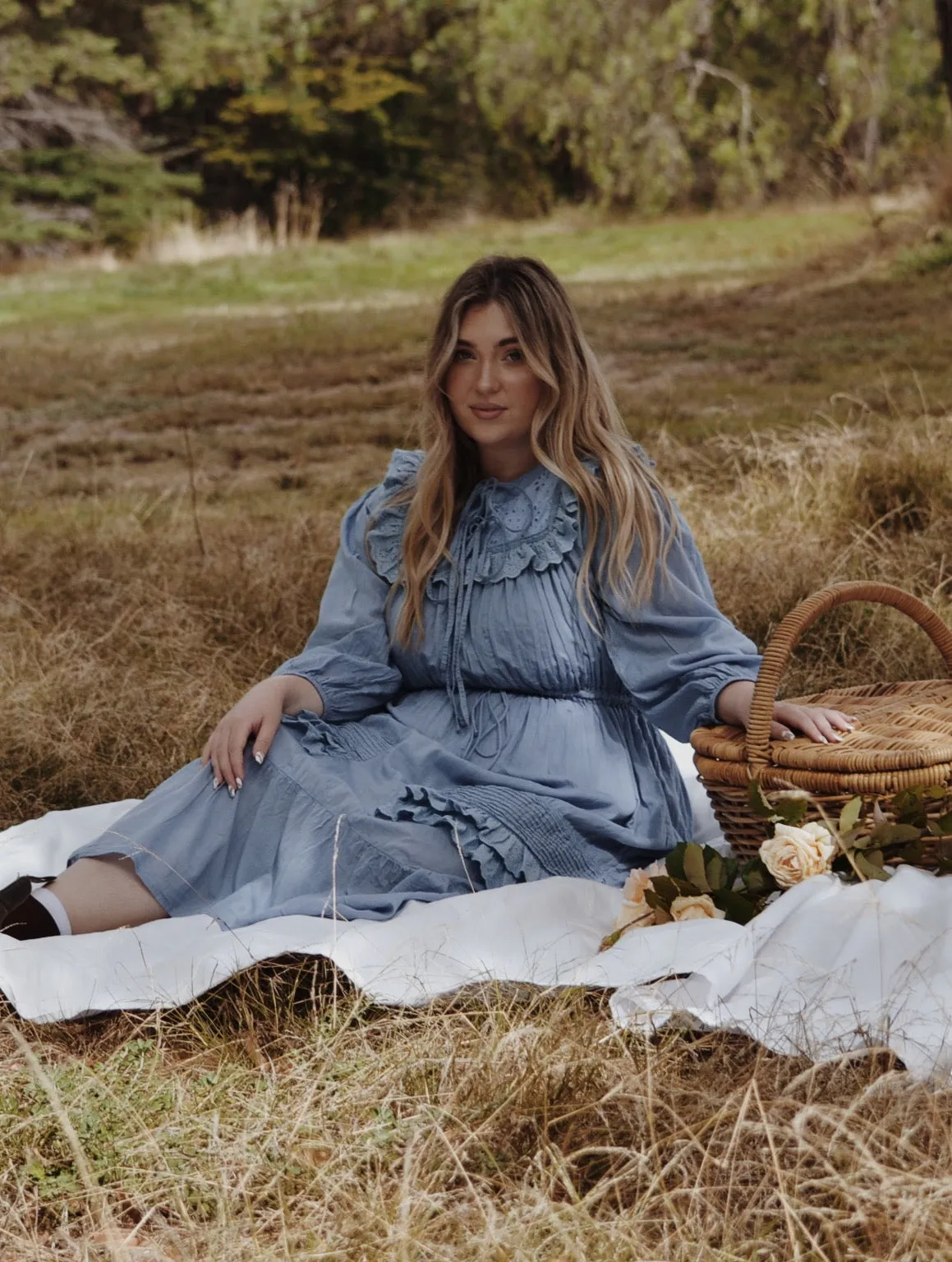 ABERDEEN DUSTY BLUE COTTON LACE DRESS