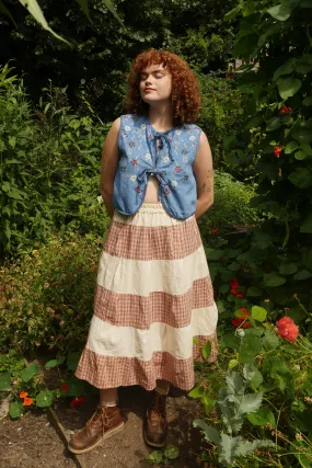 Adelaide Patchwork Maxi Skirt in Picnic Blanket Red & Cream