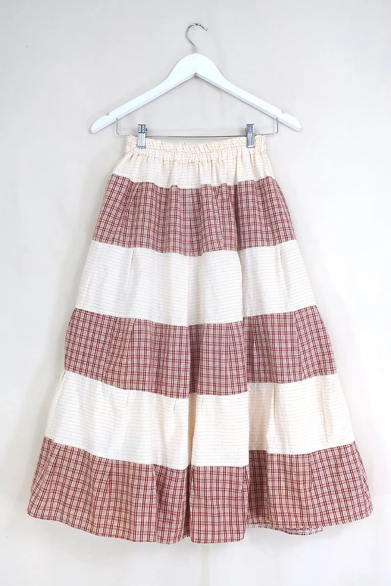 Adelaide Patchwork Maxi Skirt in Picnic Blanket Red & Cream