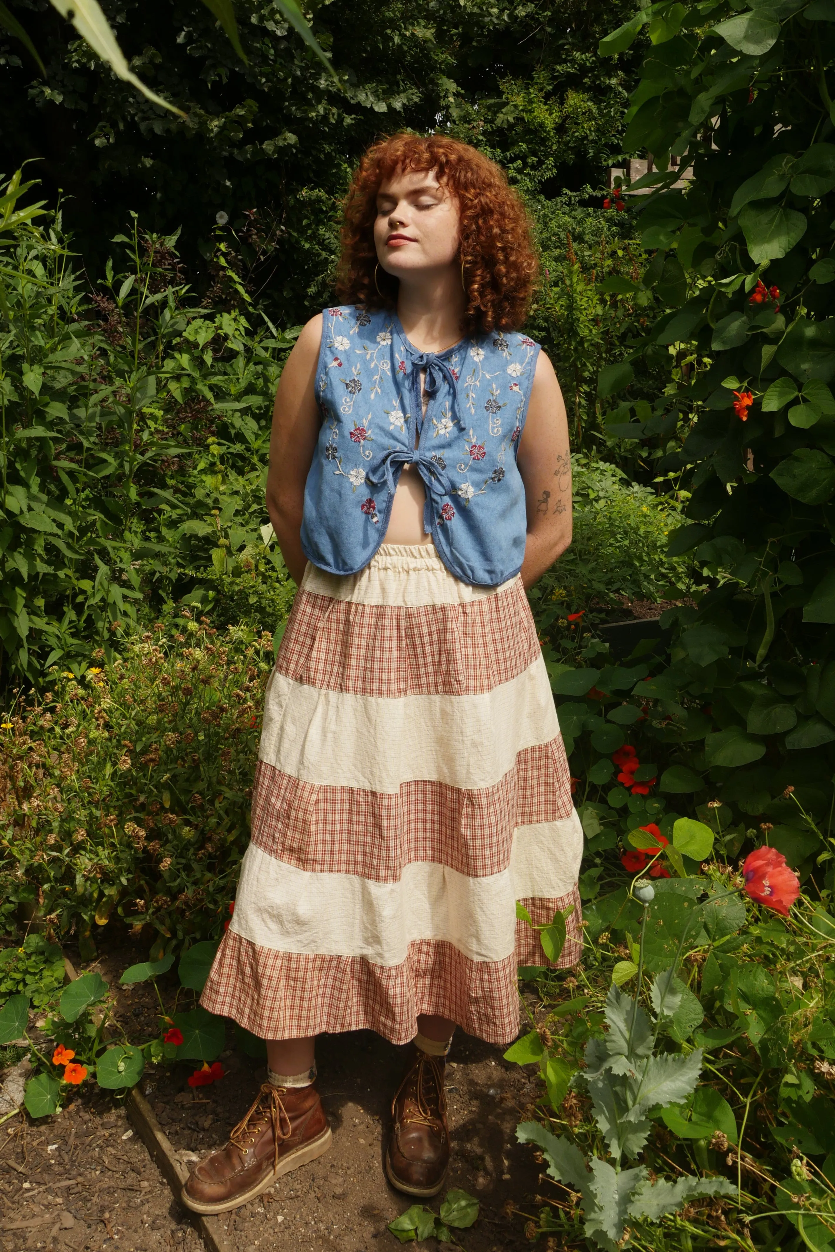 Adelaide Patchwork Maxi Skirt in Picnic Blanket Red & Cream