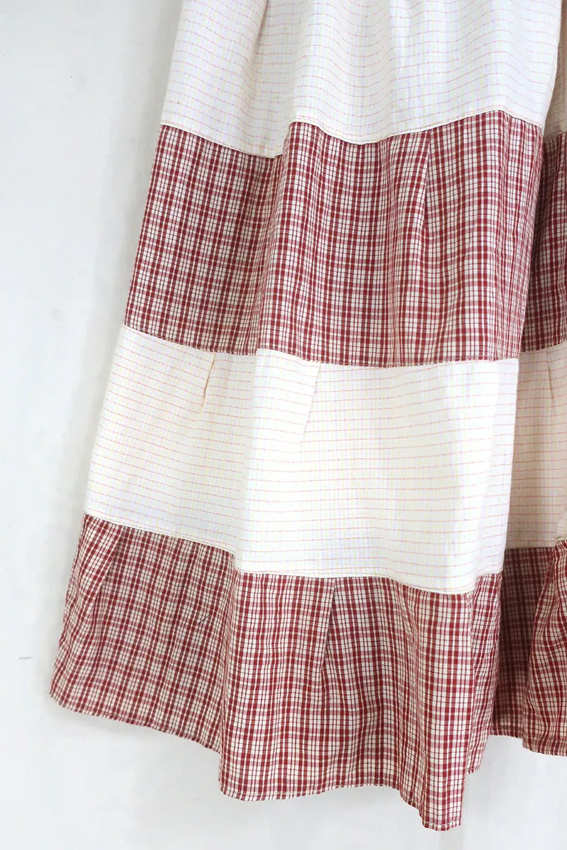 Adelaide Patchwork Maxi Skirt in Picnic Blanket Red & Cream