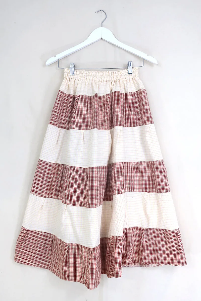 Adelaide Patchwork Maxi Skirt in Picnic Blanket Red & Cream