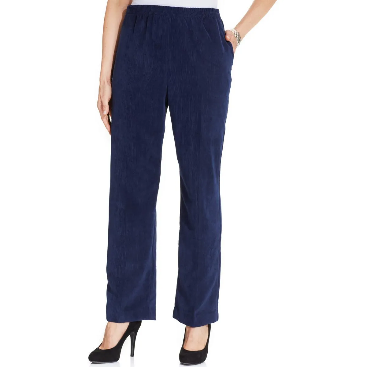 Alfred Dunner Womens Petites Corduroy High Rise Trouser Pants