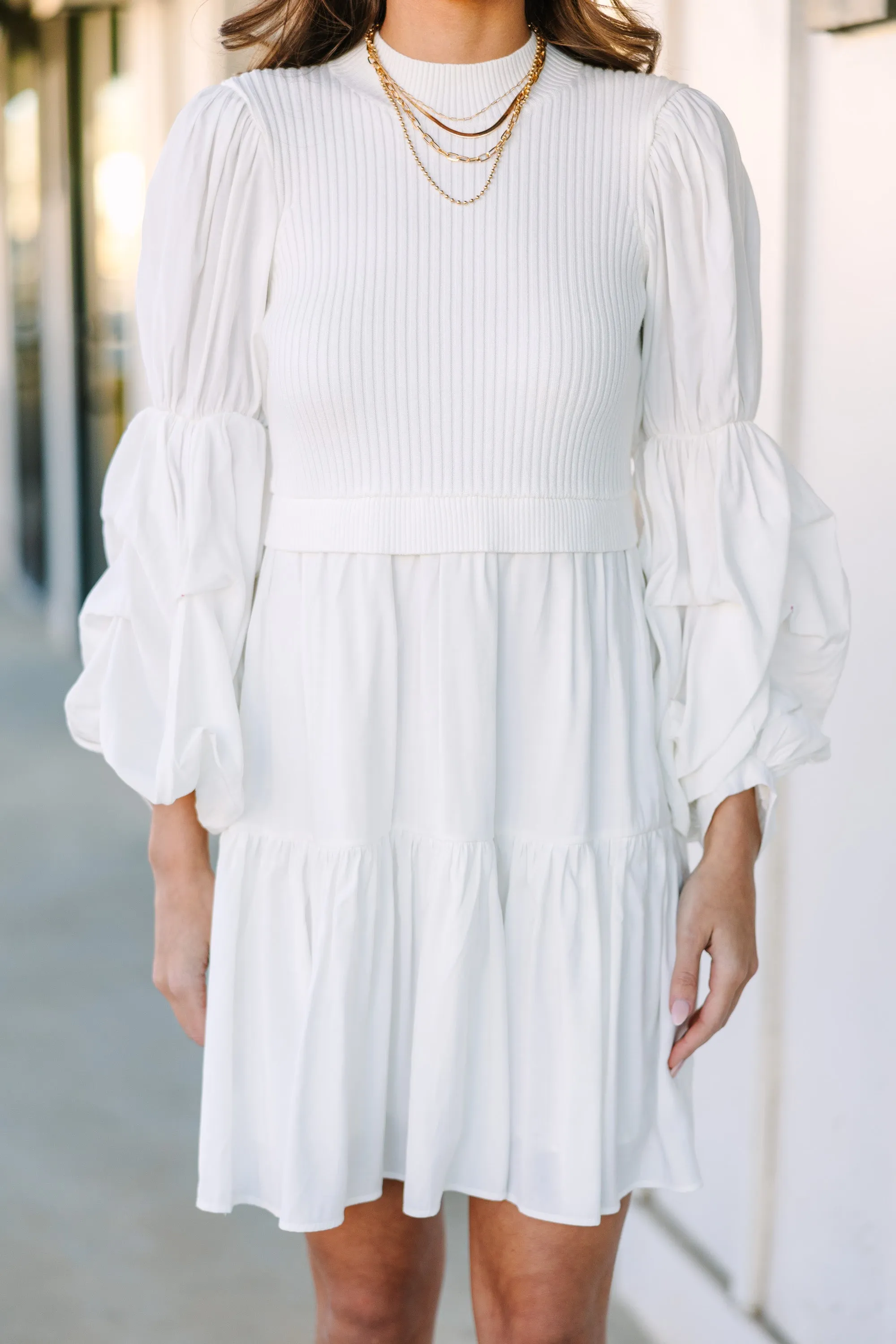 All Figured Out White Long Sleeve Dress