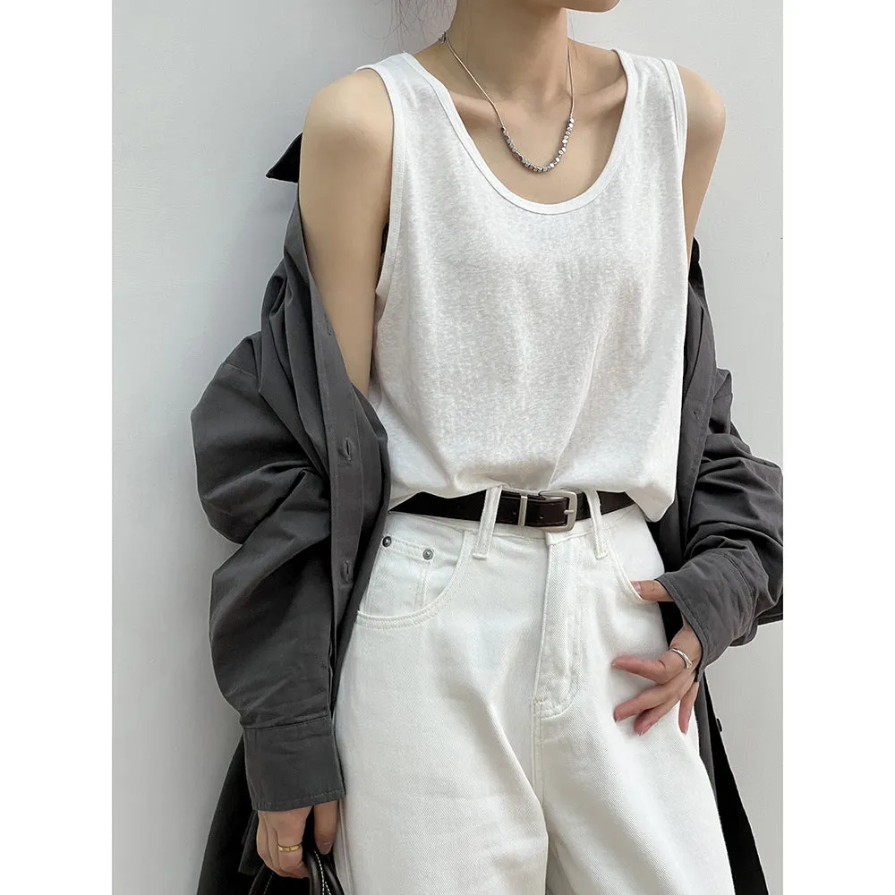 Amozae birkenstock clogs outfit fall Yanshuang Autumn Korean Style Simple U-Collar Slimming Vest Women's Loose Base Wide Shoulder Strap Sleeveless Top 80927