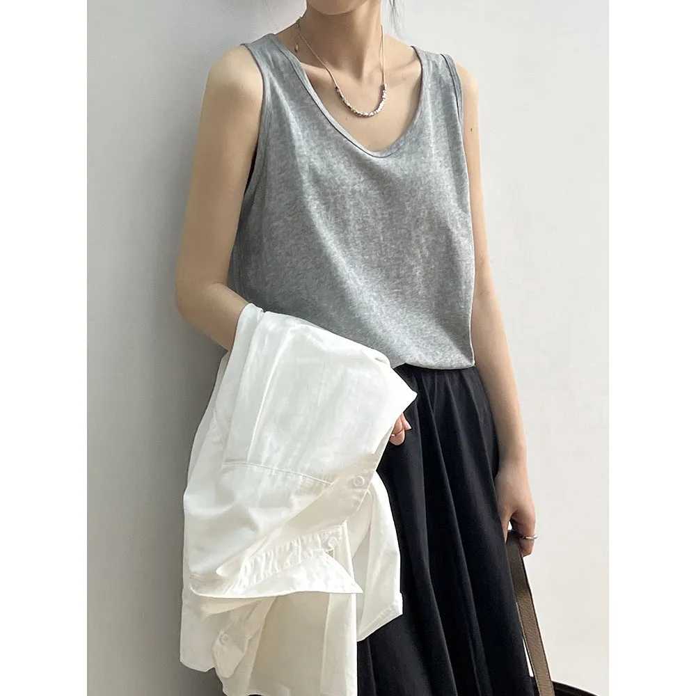 Amozae birkenstock clogs outfit fall Yanshuang Autumn Korean Style Simple U-Collar Slimming Vest Women's Loose Base Wide Shoulder Strap Sleeveless Top 80927