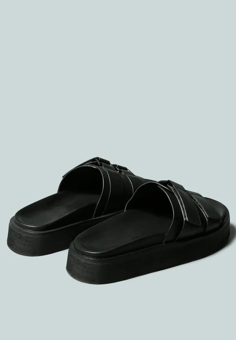 ANISTON Buckled Flatform Black Slip-On Sandal