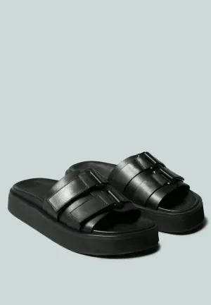 ANISTON Buckled Flatform Black Slip-On Sandal