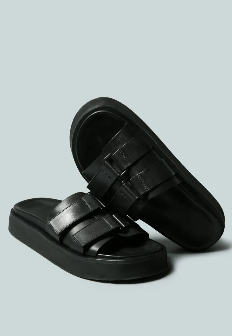 ANISTON Buckled Flatform Black Slip-On Sandal